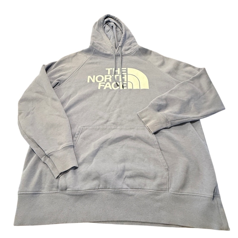 The North Face Womens XL Blue Gray Half Dome Logo Pullover Hoodie Sweatshirt